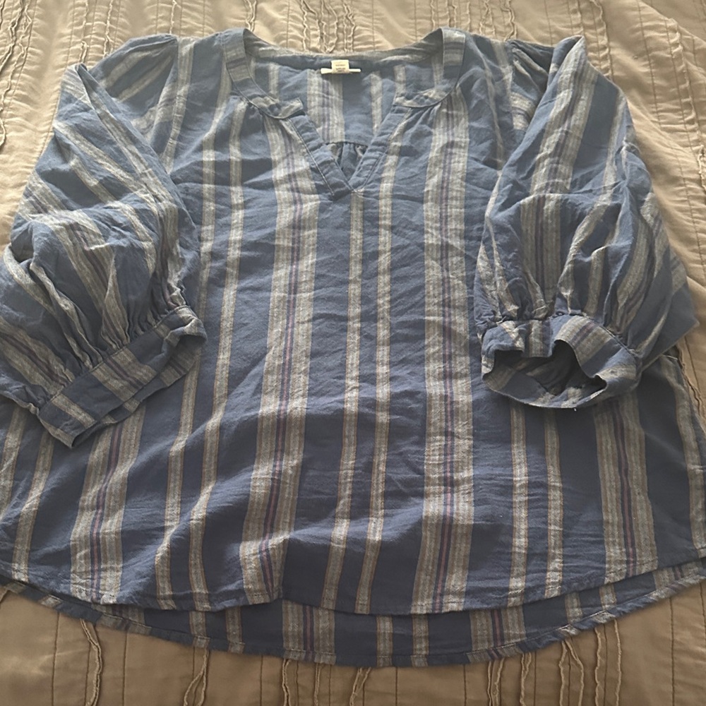 a.n.a Blue and grey Striped Blouse